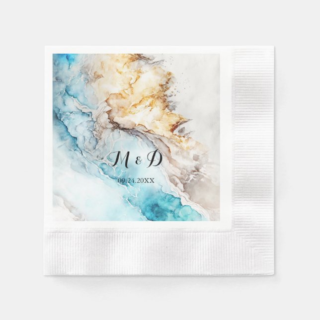 Luxury Blue And Gold Marble Wedding  Napkins (Front)