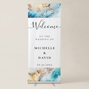 Luxury Blue And Gold Marble Wedding Welcome Retractable Banner
