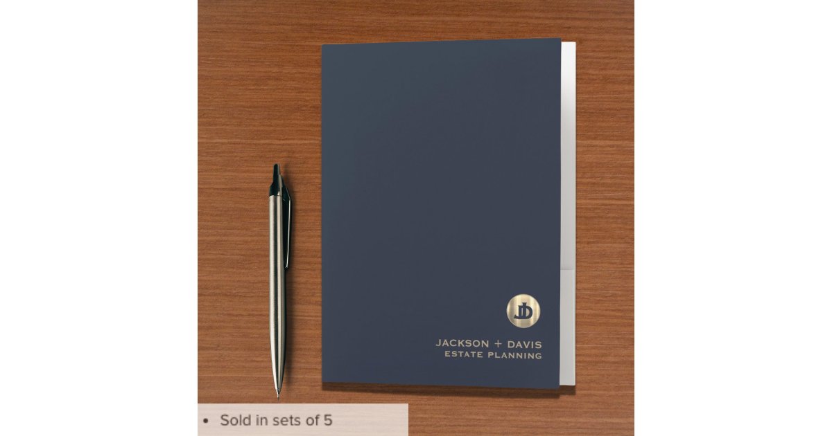Luxury Blue and Gold Monogram Pocket Folder | Zazzle