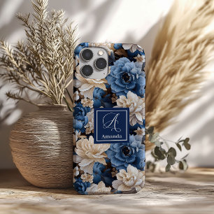 Luxury Blue and Ivory Flowers Elegant Phone Case