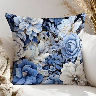 Luxury Blue and White Floral Home Decor Pillow