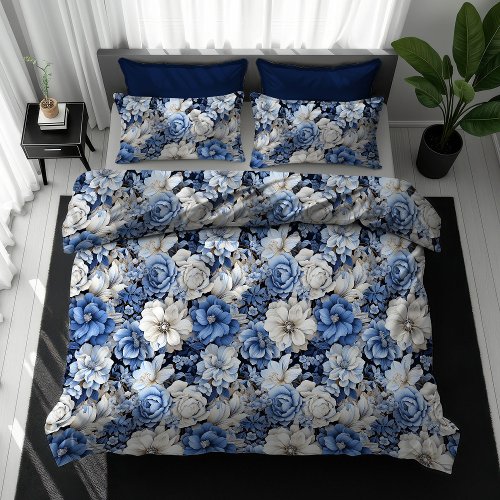 Luxury Blue and White Flowers Duvet Cover Bedding