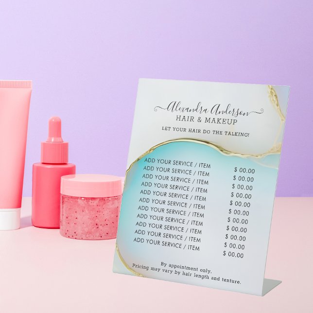 Luxury Blue and White Gold Accents Agate Marble Pedestal Sign (Luxury Blue and White Gold Accents Agate Marble Pedestal Sign)