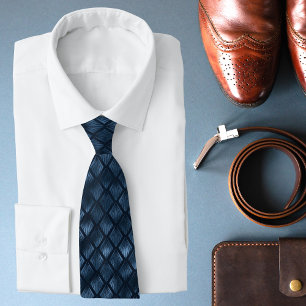 Luxury Blue Art Deco Geometric Pattern Neck Tie