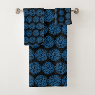 LUXURY BLUE BLACK DAHLIA BATHROOM TOWEL SET
