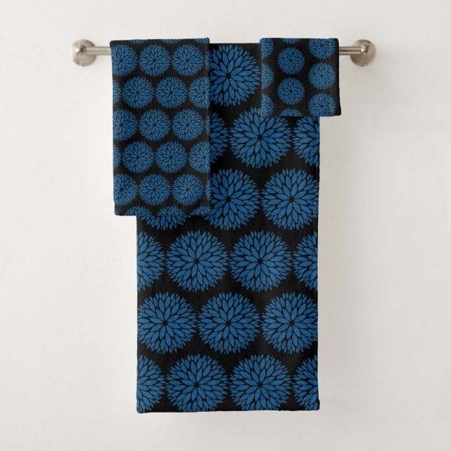 LUXURY BLUE BLACK DAHLIA BATHROOM TOWEL SET (Insitu)