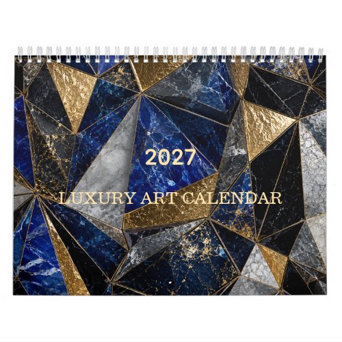 Luxury Blue Black & Gold 2027 Abstract Art Calenda Calendar