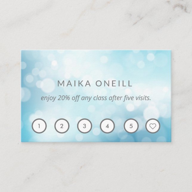Luxury Blue bokeh wellness  massage yoga Business Card (Front)
