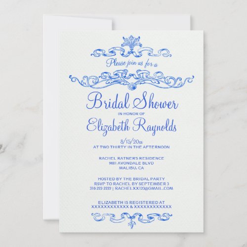 Luxury Blue Bridal Shower Invitations