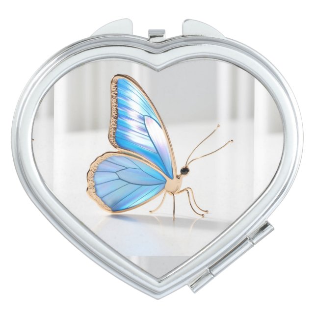 Luxury Blue Butterfly Design Compact Mirror (Front)