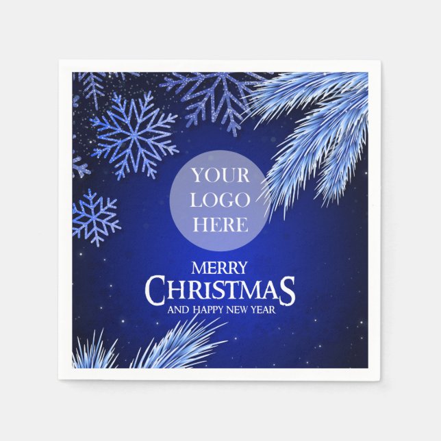 Luxury Blue Company Christmas Logo  Napkins (Front)