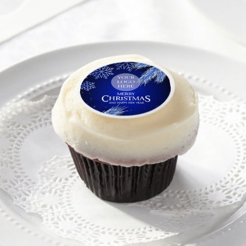 Luxury Blue Company Logo Christmas Edible Frosting Rounds