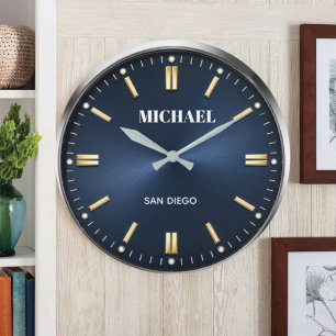 Luxury Blue Elegant Gold and Silver Large Clock