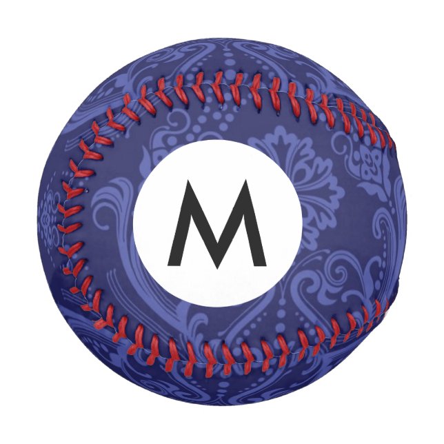 Luxury blue floral damask wallpaper baseball (Front Left)