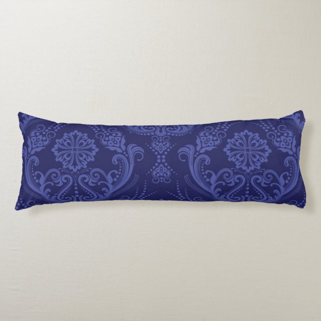 Luxury blue floral damask wallpaper body pillow (Front)
