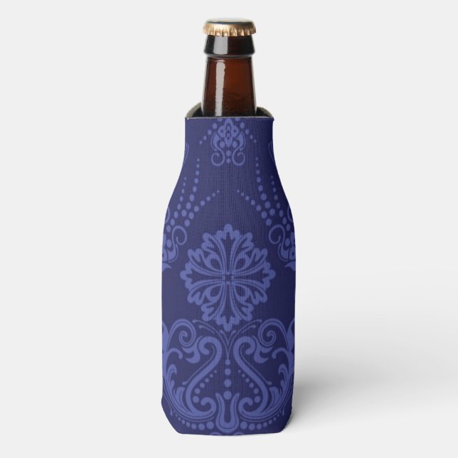 Luxury blue floral damask wallpaper bottle cooler (Bottle Front)