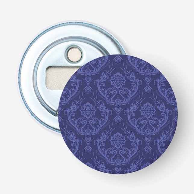 Luxury blue floral damask wallpaper bottle opener (Front)