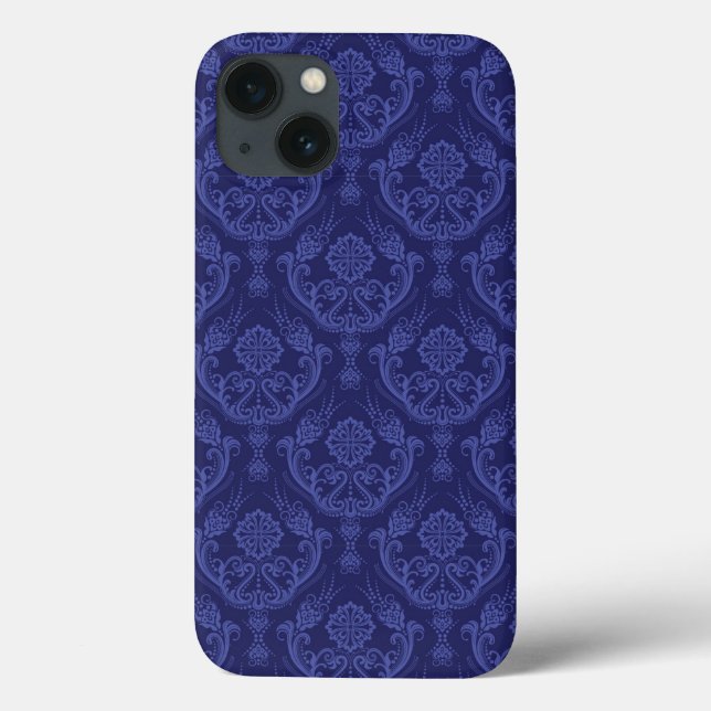 Luxury blue floral damask wallpaper Case-Mate iPhone case (Back)