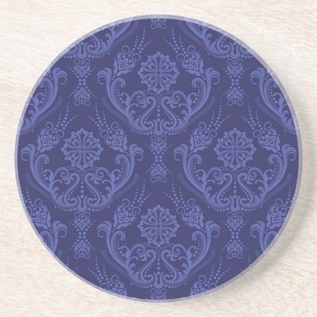 Luxury blue floral damask wallpaper drink coaster (Front)