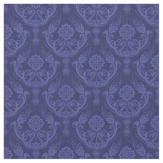 Luxury blue floral damask wallpaper fabric (Close Up)
