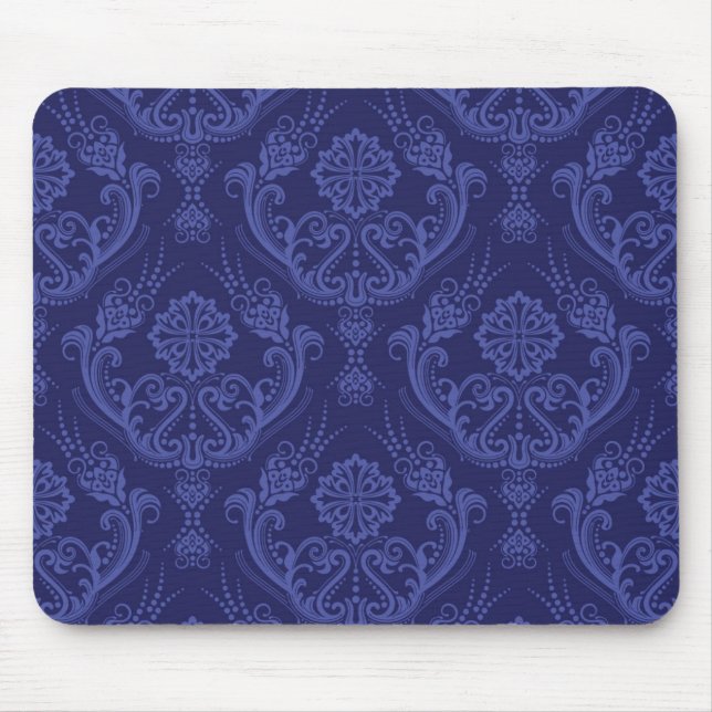 Luxury blue floral damask wallpaper mouse pad (Front)