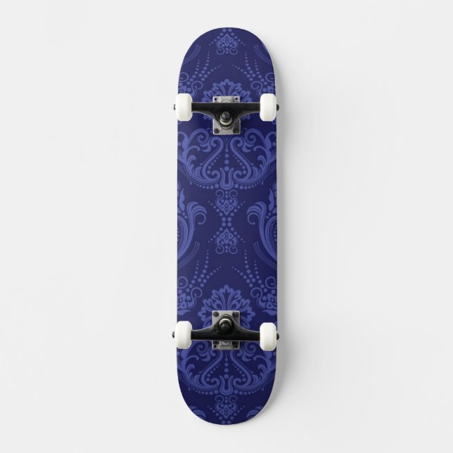 Luxury blue floral damask wallpaper skateboard (Front)