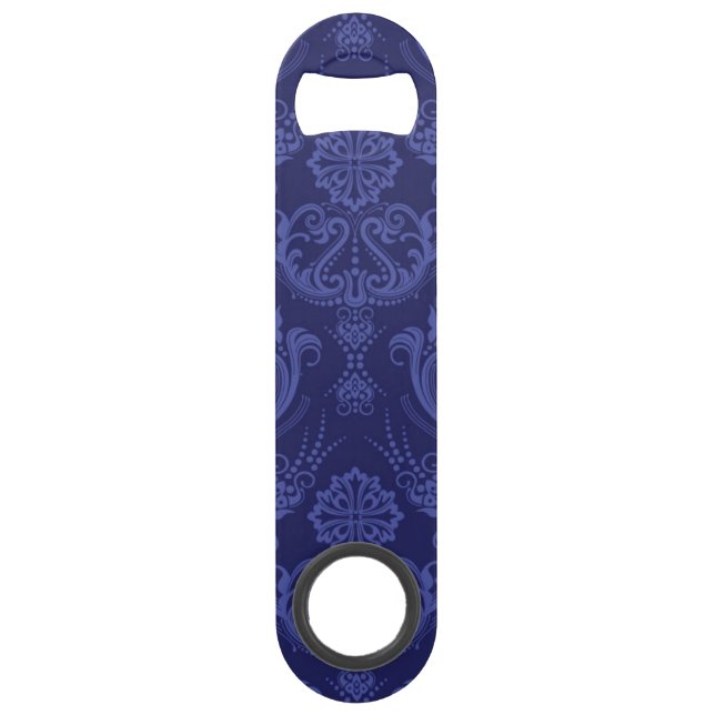 Luxury blue floral damask wallpaper speed bottle opener (Front)