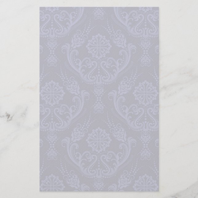 Luxury blue floral damask wallpaper stationery (Front)