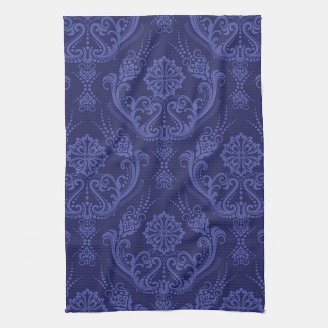 Luxury blue floral damask wallpaper towel (Vertical)