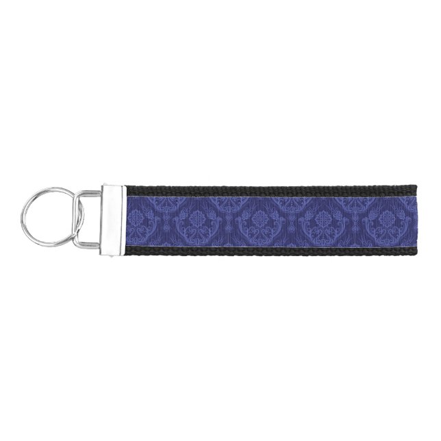 Luxury blue floral damask wallpaper wrist keychain (Keys on Left)