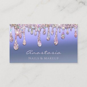 Luxury Blue Foil Glitter Drips Makeup Artist Business Card