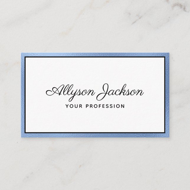 Luxury Blue Foil Script Business Card (Front)