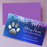 Trendy Glitter Shimmer Dog Paw Grooming Service Business Card