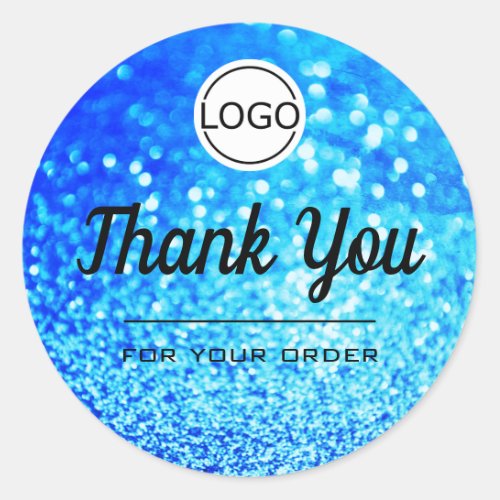 Luxury Blue Glitter Elegant Minimalist Thank You Classic Round Sticker