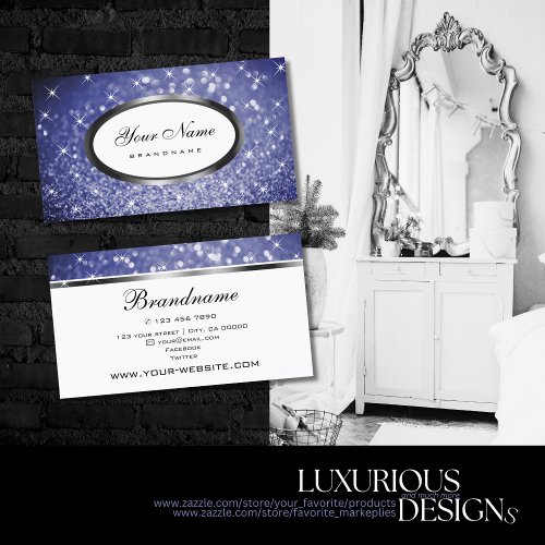 Luxury Blue Glitter Sparkle Shimmer Stars Stylish Business Card