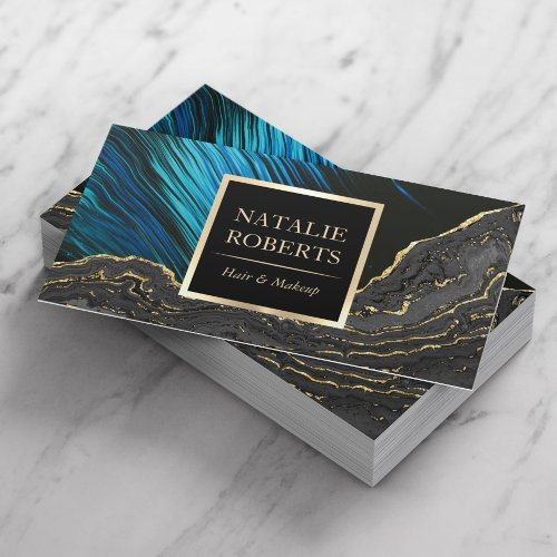 Luxury Blue  Gold Agate Beauty Salon  Spa Business Card