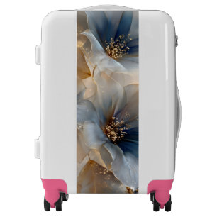 Luxury Blue Gold Floral Art Travel Luggage