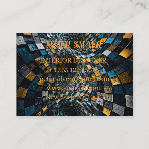 Luxury Blue Gold Geometric Vortex Business Card