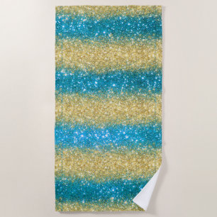 Luxury Blue Gold Glitter Beach Towel