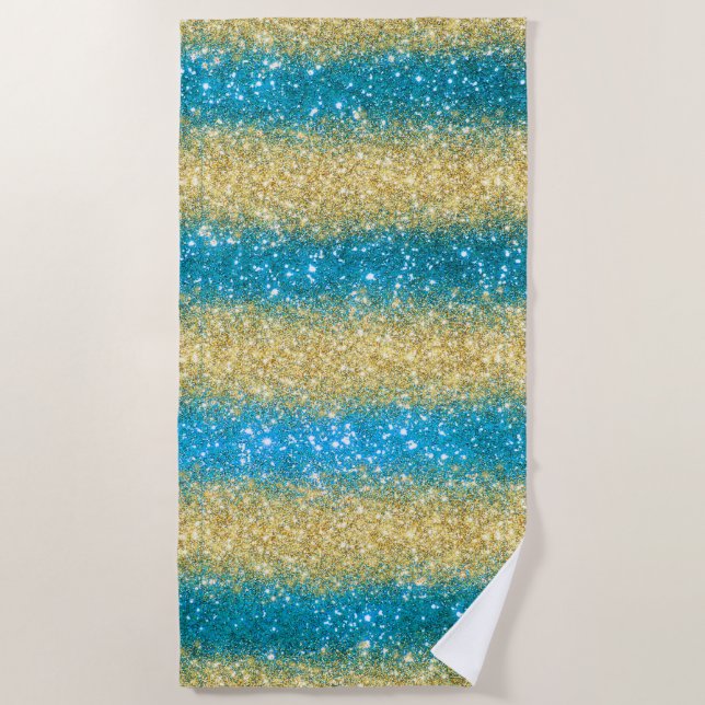 Luxury Blue Gold Glitter Beach Towel (Front)