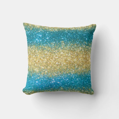 Luxury Blue Gold Glitter Throw Pillow