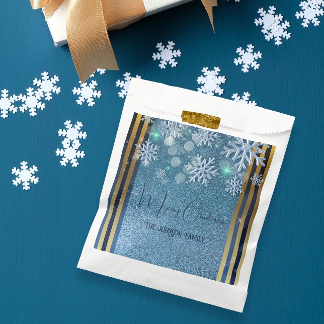 Luxury Blue Gold Glitter Winter Wonderland Xmas Favor Bag (Creator Uploaded)