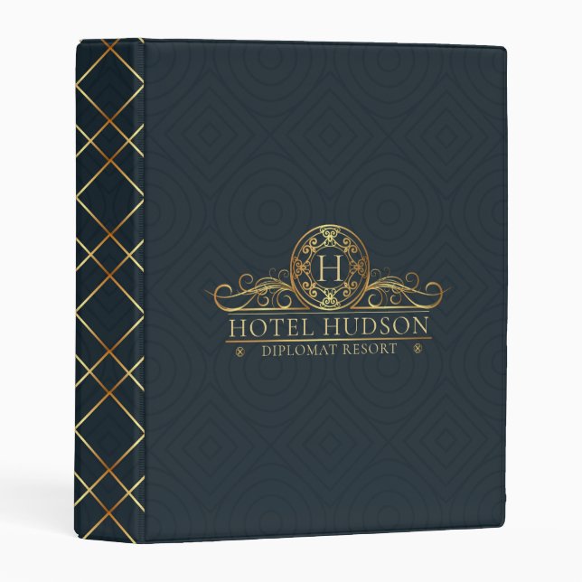 Luxury Blue Gold Hotel Business Design Mini Binder (Front/Spine)