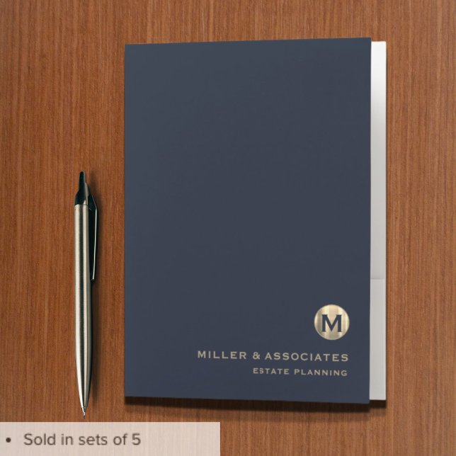 Luxury Blue Gold Initial Logo Pocket Folder (Creator Uploaded)