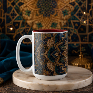 Luxury Blue & Gold Islamic Geometric Mandala Patte Two-Tone Coffee Mug
