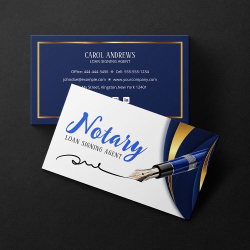 Luxury Blue Gold Loan Signing Agent Notary Public Business Card