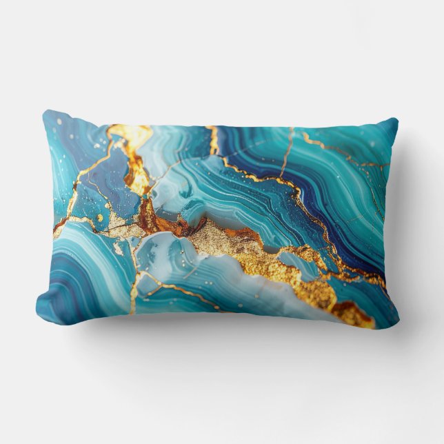 Luxury Blue & Gold Marble Kintsugi Prayer Pillow (Front)