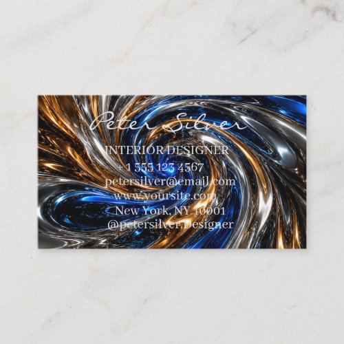 Luxury Blue Gold Metallic Waves Business Card