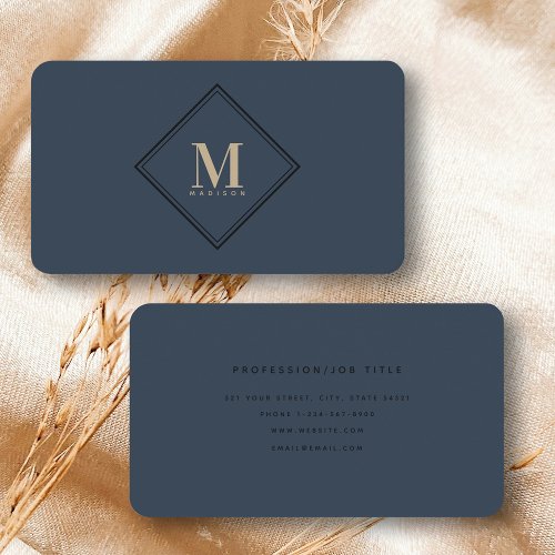 Luxury Blue  Gold Monogram Professional Elegant Business Card