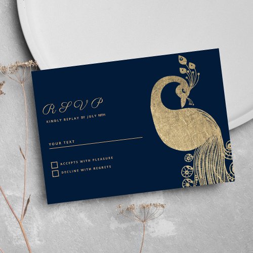 Luxury blue gold royal peacock elegant RSVP Invitation